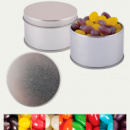 Corporate Colour Mini Jelly Beans in Silver Round Tin+info