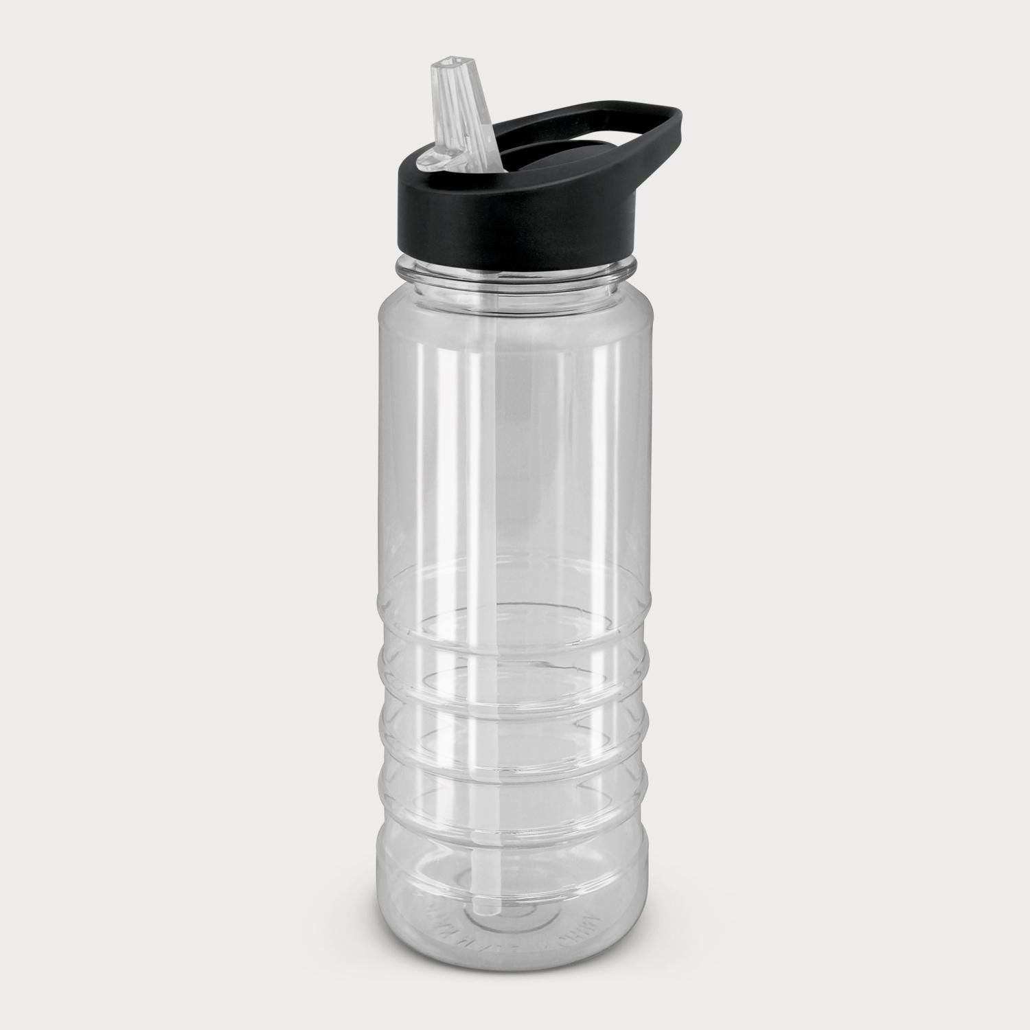 Silver Rim with Straw Plastic BPA Free Black Tritan Plain Water Bottle